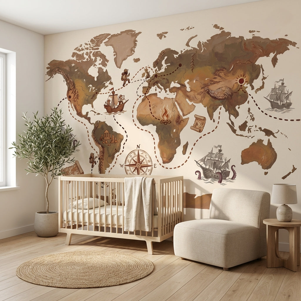 World Map Wallpaper Vintage Nautical Wall Mural