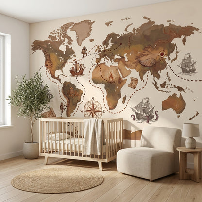 World Map Wallpaper Vintage Nautical Wall Mural