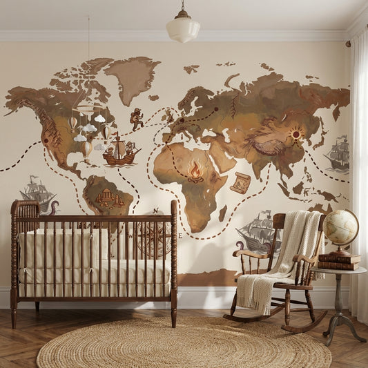 World Map Wallpaper Vintage Nautical Wall Mural