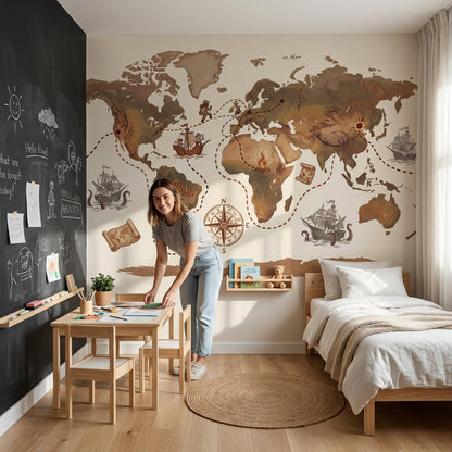 World Map Wallpaper Vintage Nautical Wall Mural