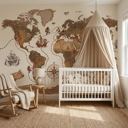 World Map Wallpaper Vintage Nautical Wall Mural