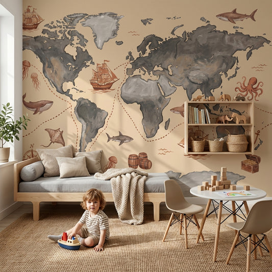 World Map Wallpaper Nautical Vintage Wall Decor