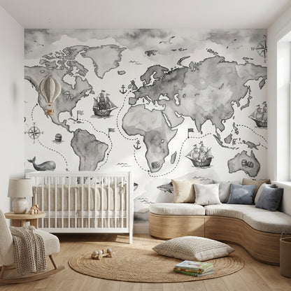 World Map Wallpaper Nautical Ocean Wall Mural