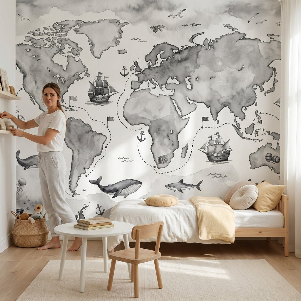 World Map Wallpaper Nautical Ocean Wall Mural