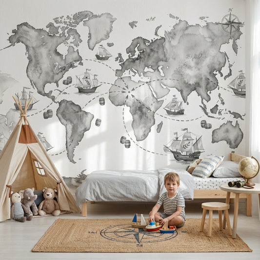World Map Wallpaper Vintage Nautical Wall Decor