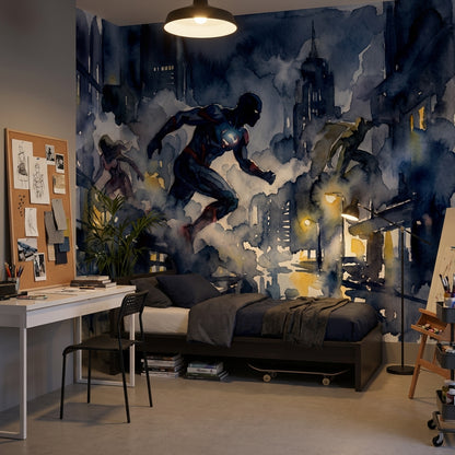 Superhero Wallpaper Cityscape Night Wall Mural