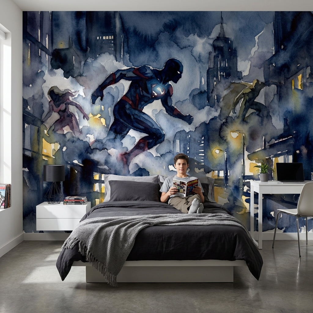 Superhero Wallpaper Cityscape Night Wall Mural