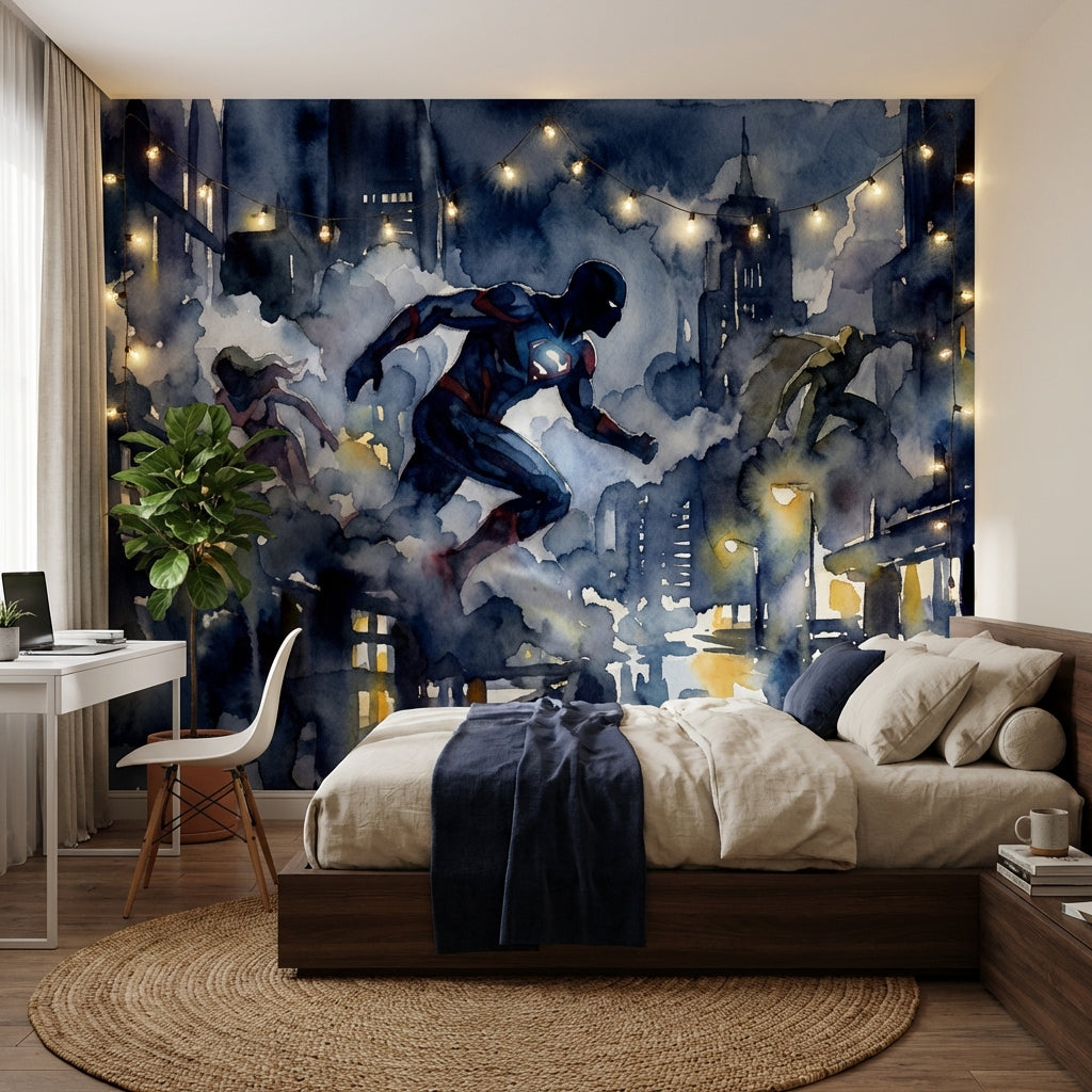Superhero Wallpaper Cityscape Night Wall Mural