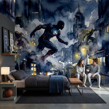Superhero Wallpaper Cityscape Night Wall Mural