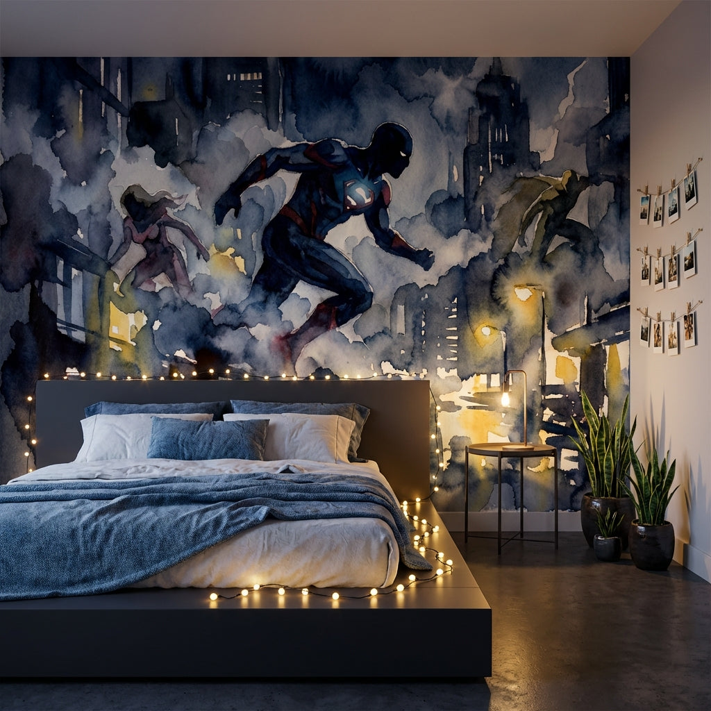 Superhero Wallpaper Cityscape Night Wall Mural