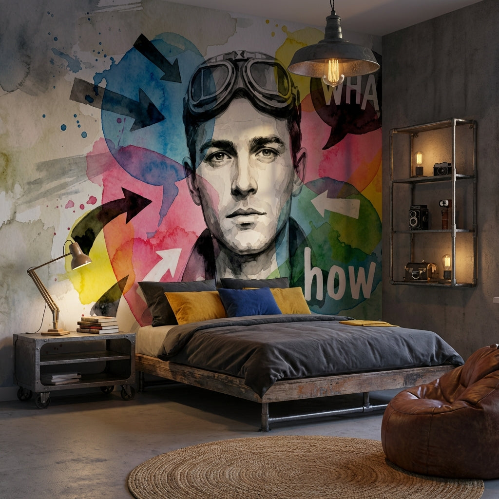 Watercolor Portrait Wallpaper Abstract Speech Bubbles Wall Mural