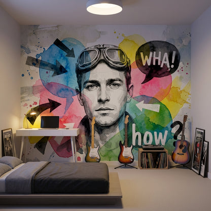 Watercolor Portrait Wallpaper Abstract Speech Bubbles Wall Mural