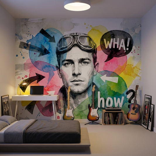Watercolor Portrait Wallpaper Abstract Speech Bubbles Wall Mural