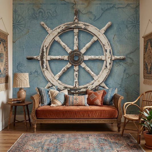 Nautical Wallpaper Vintage Ship Wheel Wall Decor