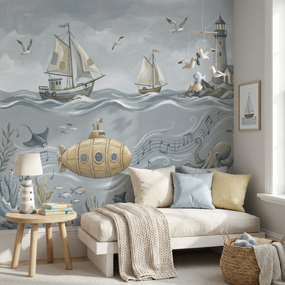 Marine Wallpaper Sailboats Lighthouse Wall Decor