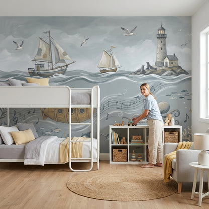 Marine Wallpaper Sailboats Lighthouse Wall Decor