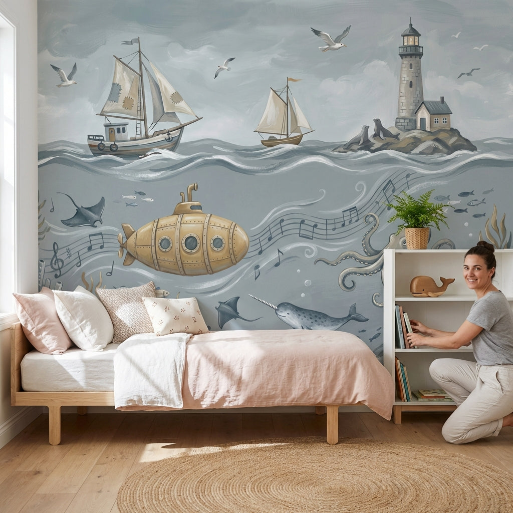 Marine Wallpaper Sailboats Lighthouse Wall Decor