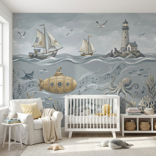 Marine Wallpaper Sailboats Lighthouse Wall Decor