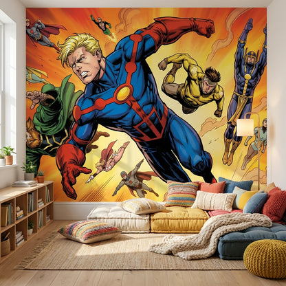Superheroes Wallpaper Comic Flying Wall Mural