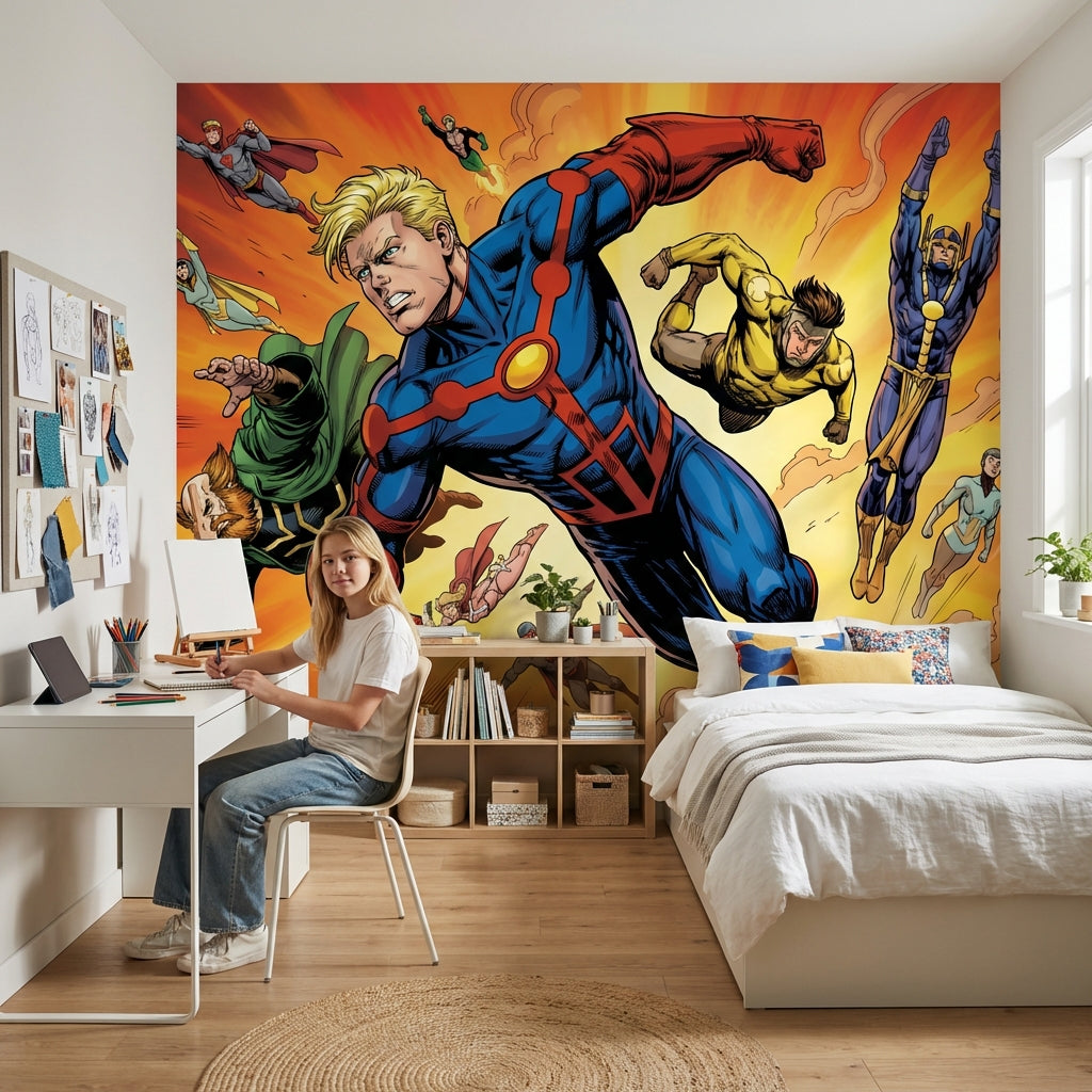 Superheroes Wallpaper Comic Flying Wall Mural