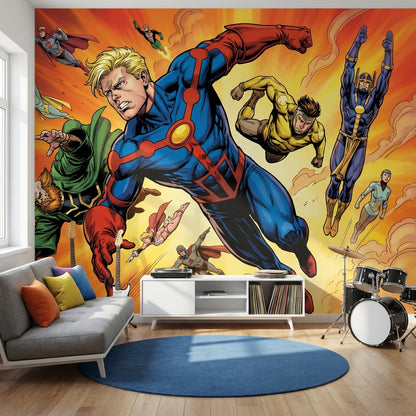Superheroes Wallpaper Comic Flying Wall Mural