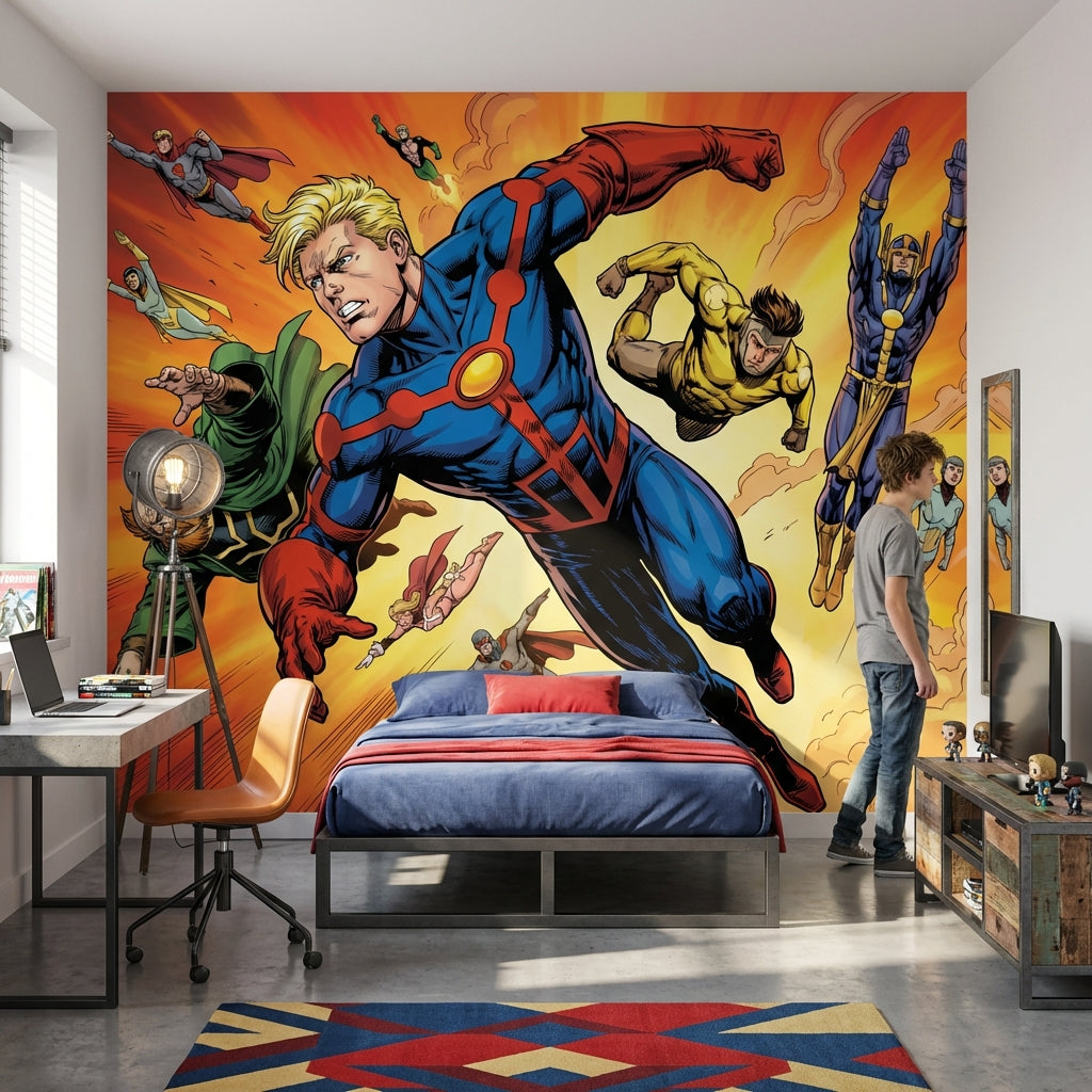 Superheroes Wallpaper Comic Flying Wall Mural