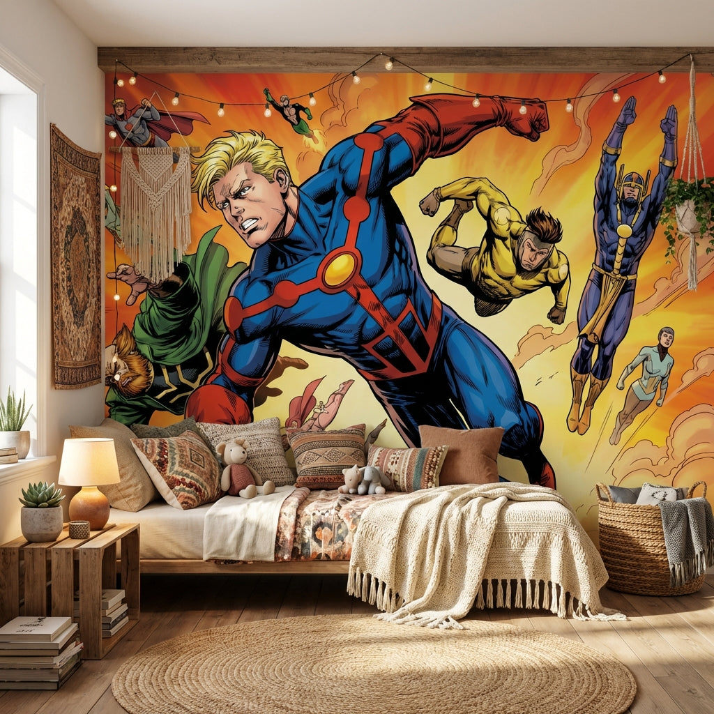 Superheroes Wallpaper Comic Flying Wall Mural