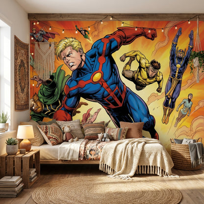 Superheroes Wallpaper Comic Flying Wall Mural