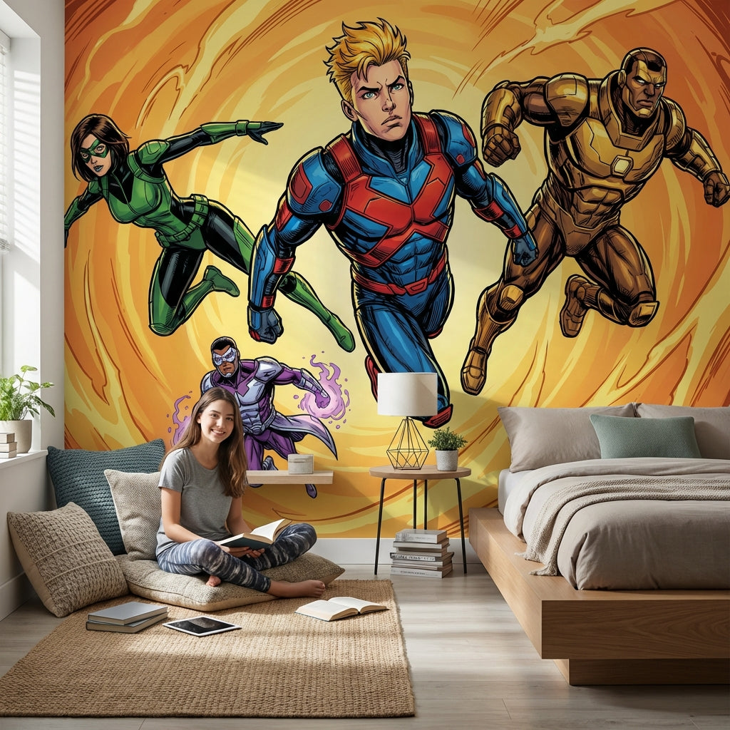 Superheroes Wallpaper Comic Action Removable Wall Decor