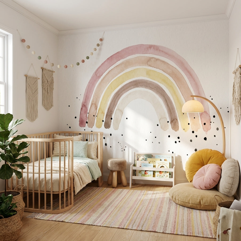 Abstract Rainbow Wallpaper Watercolor Minimalist Wall Mural