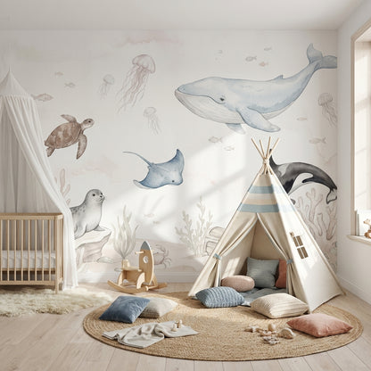 Underwater Wallpaper Marine Life Watercolor Wall Decor