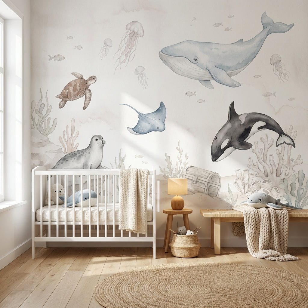 Underwater Wallpaper Marine Life Watercolor Wall Decor