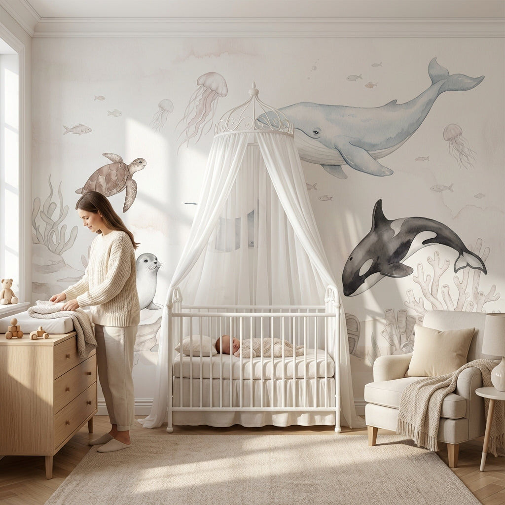 Underwater Wallpaper Marine Life Watercolor Wall Decor