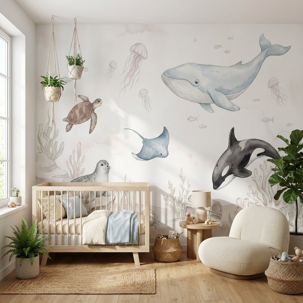 Underwater Wallpaper Marine Life Watercolor Wall Decor