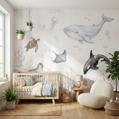 Underwater Wallpaper Marine Life Watercolor Wall Decor