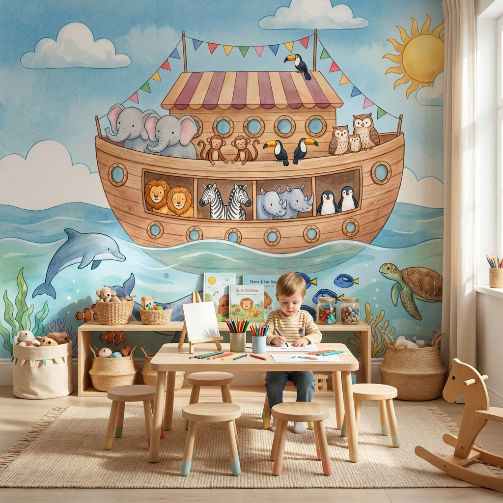 Ark Wallpaper Whimsical Cartoon Wall Mural