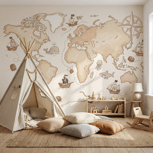 World Map Wallpaper Adventure Nautical Wall Mural