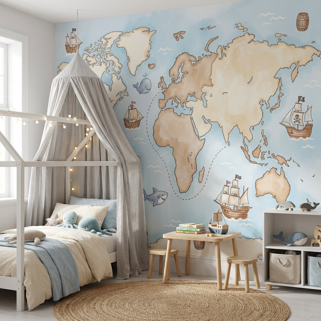 World Map Wallpaper Nautical Ocean Wall Mural