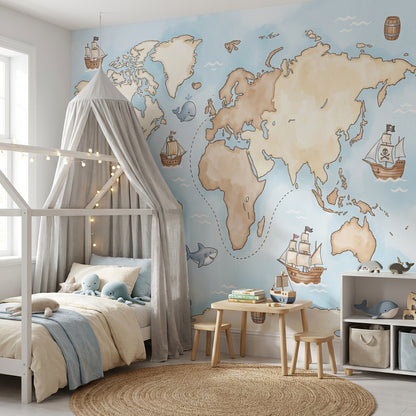 World Map Wallpaper Nautical Ocean Wall Mural