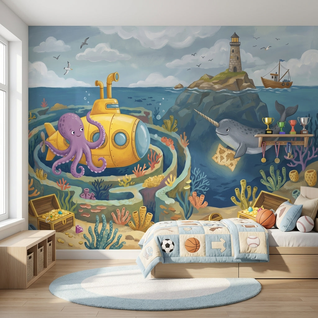 Underwater Wallpaper Submarine Octopus Wall Mural