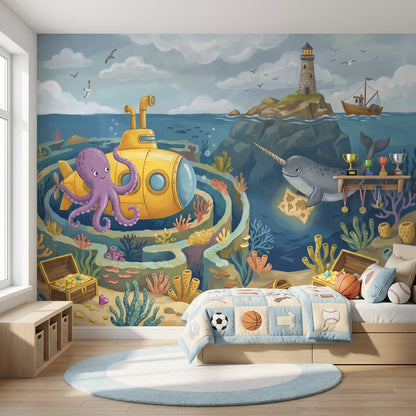 Underwater Wallpaper Submarine Octopus Wall Mural