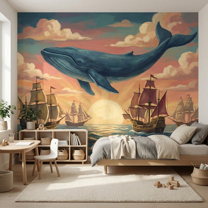 Whale Wallpaper Ocean Sunset Removable Wall Decor