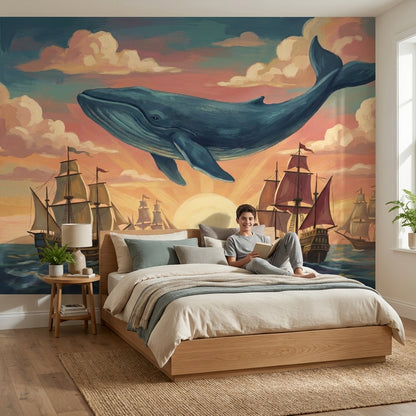 Whale Wallpaper Ocean Sunset Removable Wall Decor