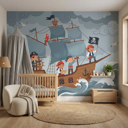 Pirate Adventure Wallpaper Ship Cartoon Wall Mural