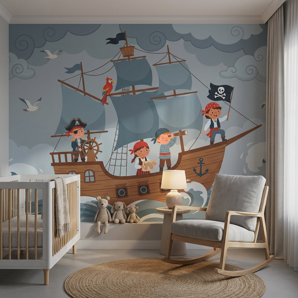 Pirate Adventure Wallpaper Ship Cartoon Wall Mural