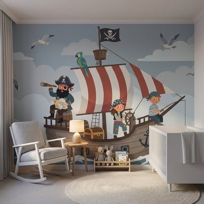 Pirate Ship Wallpaper Kids Ocean Adventure Wall Mural