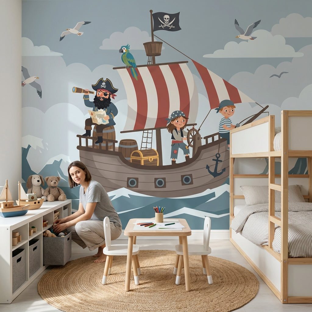 Pirate Ship Wallpaper Kids Ocean Adventure Wall Mural