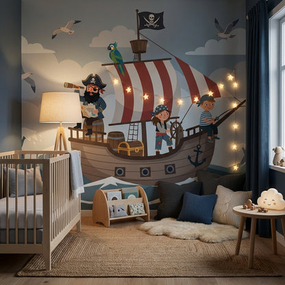 Pirate Ship Wallpaper Kids Ocean Adventure Wall Mural