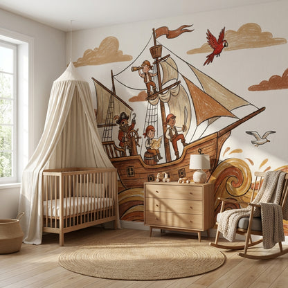 Pirate Ship Wallpaper Cartoon Nautical Wall Mural