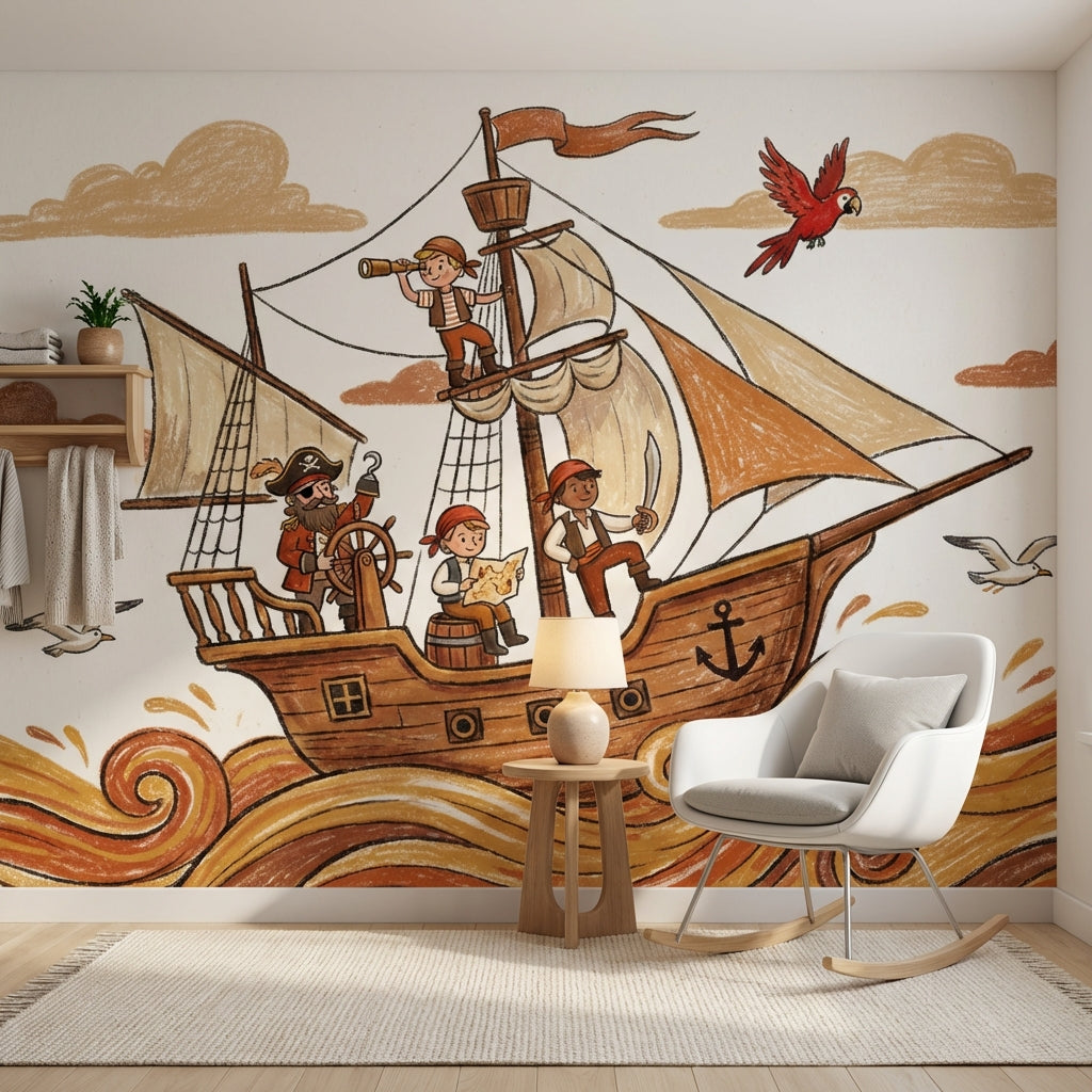 Pirate Ship Wallpaper Cartoon Nautical Wall Mural
